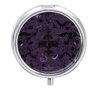 Purple Black Goth Spooky Pill Box Cute Round Pill Case Portable Medicine Tablet Vitamin Holder Organizer for Purse Pocket