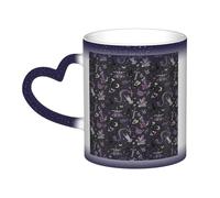 Purple Black Goth Spooky Print Ceramic Mug, Black to White Thermochromic Coffee Cup for Home Office Cafe