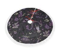 Purple Black Goth Spooky Print Christmas Tree Skirt Perfect For Christmas, New Year Seasonal Celebrations