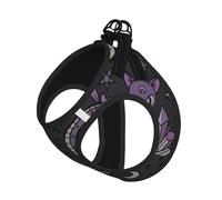 Purple Black Goth Spooky Print Dog Harness and Leash Set,Breathable Adjustable Escape Proof Vest for Cats Dogs
