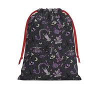 Purple Black Goth Spooky Print Drawstring Gift Bags For Christmas,Holiday Party Gift Wrapping Bag Assorted Sizes