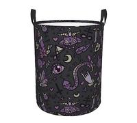 Purple Black Goth Spooky Print Round Single-Layer Dirty Laundry Basket â€“ Full-Width Printed Design, Waterproof Oxford Cloth Material, Suitable For Various Rooms