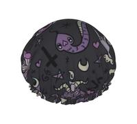 Purple Black Goth Spooky Print Shower Cap For Women Lightweight Reusable Softdouble Waterproof Layers Leakproof.