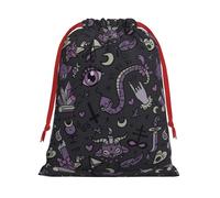 Purple Black Goth Spooky Printing Drawstring Gift Bag With Red Ribbon Soft Stylish For Christmas Halloween Fits Card Candies
