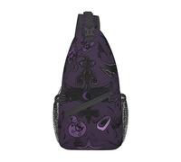 Purple Black Goth Spooky Sling Backpack, Lightweight Cross Shoulder Bag for women men, Casual Daypack For Outdoor
