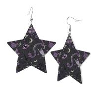 Purple Black Goth Spooky Star Shape Earrings, Modern Dangle Earrings, Women's Statement Jewelry for Office Daily