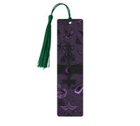 Purple Black Goth Spooky Wooden Bookmarks with Dark Green Tassels Handmade Double-Sided Printed Book Marks Page Markers Book Accessories Gift for Book Lovers Women Men