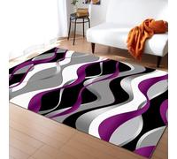 Purple Black Grey Wavy Stripes Area Rug, Modern White Moire Geometric Abstract Art Indoor Non-Slip Kids Rugs, for Room Sofa Living Room Mat Bedroom Home Decor Floor Mats,120 x 180 cm