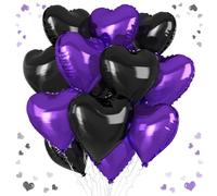 Purple Black Heart Balloons, 18 Inch Purple and Black Heart Foil Shape Balloon, 12PCS Large Love Helium Romantic Balloons for Halloween Birthday Bridal Shower Wedding Anniversary Party Supplies