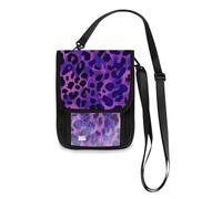 Purple Black Leopard Travel Wallet Passport Holder Hidden Neck pouching Slim Lightweight Crossbody Bag with Adjustable Strap