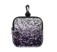 Purple Black Silver Glitter, Square Zipper Storage Bag, Neoprene Coin Purse, Small Wallets, Change Pouch, Change Purse
