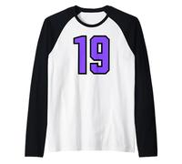 Purple Black Sport Team Number #19 Raglan Baseball Tee