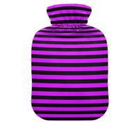 Purple Black Strips Cute hot Water Bottle with Soft Cover, 1L Warm Compress for Neck and Shoulder Pain Relief,Neck and Shoulder Pain Relief,bolsas de agua Caliente para Dolores