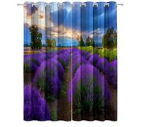 Purple Blackout Curtain, Beautiful Sunset Flowers Lavender Print Drapes, Room Thermal Insulated Energy Saving Curtains Panel Grommet Drapes for Teens Kids Window - W 46" x L 54" (2 Panels)