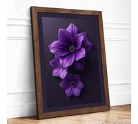 Purple Blooms in Silence Botanical Framed Wall Art Print A1 (84.1×59.4cm) Walnut, Wall Decor for Living Room, Bedroom, Office & Home, Ready to Hang, Art Gift