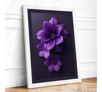 Purple Blooms in Silence Botanical Framed Wall Art Print A2 (59.4×42cm) White, Wall Decor for Living Room, Bedroom, Office & Home, Ready to Hang, Art Gift
