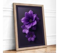 Purple Blooms in Silence Botanical Framed Wall Art Print A3 (42×29.7cm) Oak, Wall Decor for Living Room, Bedroom, Office & Home, Ready to Hang, Art Gift