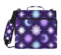 Purple Blue Celestial Sun Moon 1.5-Inch 3-Ringing School Zipper Binder with Strap Waterproof Portfolios Portfolio Organizer for School/Office