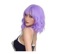 Purple Blue Curly Wave Wigs with Bangs for Women Cosplay Party Halloween Colorful Bob Short Synthetic Wig Daily Use