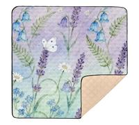 Purple & Blue Floral Butterfly Art Soft Padded Baby Activity Play Mat for Floor Waterproof Infant Play Mat for Babies Infants Toddlers, 50'' x 50''