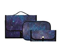 Purple Blue Galaxy Space with Glitter Stars Outer Space Galaxies 3 PCs Set Toiletry bags, 1 Women's Travel Cosmetic Bag, 1 Hanging Toiletry Wash Bag, 1 Brush Case, Portable Makeup Storage Case