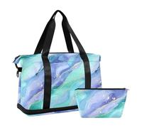 Purple Blue Galaxy Starry Waves 2 Pcs Set Duffel Bags Sport Training Bag with Toiletry Bag for Business Trips
