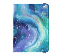 Purple Blue Galaxy Starry Waves Leather Passport Card Holder Cover Combo Vaccine Case Protector Cover Lightweight