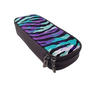 Purple Blue Green Camouflage Zebra Stripe Prints Leather Pencil Case & Cosmetic Organizer Pouch with Zipper - Waterproof School Supplies, Travel Makeup Bag, Stationery Gift for Students, Women