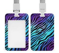 Purple Blue Green Camouflage Zebra Stripes ID Badge Holder Durable ABS Plastic Card Case Protector with Lanyard, Push-Pull Slot, Stylish Lanyard ID Card Holders for Office Corporate Use