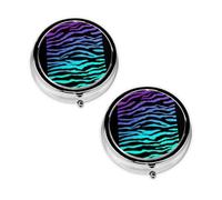 Purple Blue Green Camouflage Zebra Stripes Print Pill Box 3 Compartment Medicine Pill Case,Portable for Pocket Or Purse Pill Organizer Decorative Metal Medicine Vitamin Organizer Unique Gift
