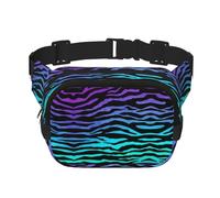 Purple Blue Green Camouflage Zebra Stripes Print Unisex Square Double Layer Waist Bag Crossbody Fanny Pack Travel Workout Accessory, Black, One Size
