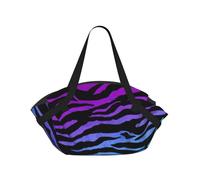 Purple Blue Green Camouflage Zebra Stripes Printed Foldable Round Picnic Blanket Converts to Carry Bag, 37in Mat for Camping Date Night
