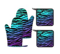 Purple Blue Green Camouflage Zebra Stripes Printed Kitchen Set with Heat Resistant Oven Mitts & Non-Slip Pot Holders for Baking Grilling