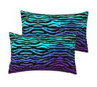 Purple Blue Green Camouflage Zebra Stripes Printing Imitation Linen Pillow Cases Set Of 2 Luxury Pillow Cases 12x20 Inches For Sofa,Bed,Office