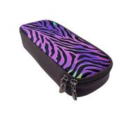 Purple Blue Green Camouflage Zebra Stripes Prints Leather Pencil Case & Cosmetic Organizer Pouch with Zipper - Waterproof School Supplies, Travel Makeup Bag, Stationery Gift for Students, Women