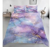 Purple Blue Marble Duvet Cover Single Size, Abstract Watercolor Marble Print Bedding Set, Soft Microfiber Girls Kids Comforter Cover with 1 Pillowcase, with Zipper Closure & Corner Ties B2b