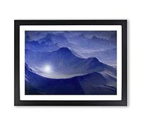 Purple & Blue Mountain Tops Modern Art Framed Print | A3 Black Framed Wall Art | Ready to Hang | Modern Landscape Picture | Living Room Bedroom Lounge Office