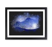 Purple & Blue Mountain Tops Paint Splash Modern Art Framed Print | A3 Black Framed Wall Art | Ready to Hang | Modern Landscape Picture | Living Room Bedroom Lounge Office