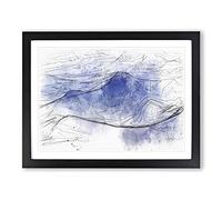 Purple & Blue Mountain Tops Sketch Modern Art Framed Print | A4 Black Framed Wall Art | Ready to Hang | Modern Landscape Picture | Living Room Bedroom Lounge Office
