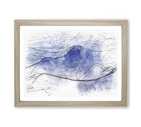 Purple & Blue Mountain Tops Sketch Modern Art Framed Print | A4 Oak Framed Wall Art | Ready to Hang | Modern Landscape Picture | Living Room Bedroom Lounge Office