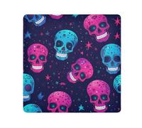 Purple Blue Skull Camera Wrap Cloth, Squares Magic Self-Adhesive Cloth for Lens Camera Anti-Scratch Lens Protector Makeup Wrap Cloth Bag 13.8" x 13.8"