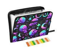 Purple Blue Skull Moon Expanding File Folder 13 Pockets Accordion File Organiser Folders for Paperwork A4 Storage Portable Document Organiser Filing Wallet