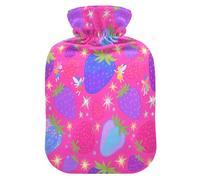 Purple Blue Strawberries Fluorescent Cute hot Water Bottle with Soft Cover, 1L Warm Compress for Tummy Warmer,Tummy Warmer,Bolsa de agua Caliente para el Dolor
