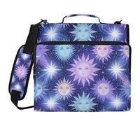 Purple Blue Sun Moon 3 Ringing Zipper Binder with Handle and Removable Shoulder Strap Includes Zip Pocket Portable Portfolio for School and Office