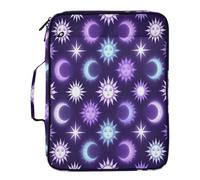 Purple Blue Sun Moon Retro Folder with Pockets 7 Pockets A4 Letter Size with Zipper Closure for Office Supply File Folder with