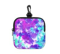 Purple Blue Tie Dye, Coin Purse Square Zipper Storage Bag, Change Pouch with Lobster Buckle Clasp Buckle, Change Purse