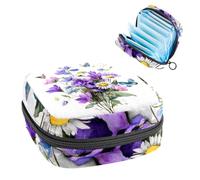 Purple Bluebell Sage and Chamomile with Butterflies Sanitary Napkin Storage Bag, Large Menstrual Cup Pouch with Zipper, Period Pads Bag Store Panty Liners Tampons for Girls Women