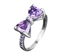 Purple Bow Diamond Ring Elegant Rhinestone Ring for Women Fashion Full Diamond Zircon Rings for Women Size 5 10 Trendy Things for Teen Girls (Purple, 7)