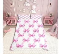 Purple Bowknot Girly Duvet Cover,Watercolor Bow Geometric Grids Duvet Cover for Kids Boys Girls Teens,Dreamy Princess Style White Bedroom Decor Comforter Cover Single
