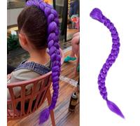Purple Braid Hair Extensions Synthetic Fiber 26 Inches, Easy Claw Clip Ponytail Extension for Cosplay Wig Halloween Costume